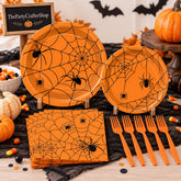 Spooky Halloween Party Supplies: 100-Piece Set with Plates, Napkins, Forks (25 Guests)