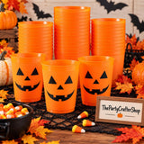 Halloween Party Cups, 100 Orange Jack O Lantern Plastic Cups, 8oz
