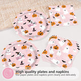 Pink Halloween Tableware: 9-Inch Ghost Dinner Plates, 6.5-Inch Napkins (100pc)