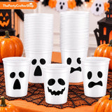 48-Count Halloween Cups, White Plastic Ghosts for Drinks and Snacks