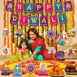 Happy Diwali Banner Set: Coordinated Cardstock Swirls and Honeycomb Centerpieces