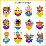 24-Piece Diwali Hanging Decoration Set, 12 Ceiling Swirls and 12 Diya Castle Cutouts