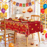 Happy Diwali Tablecloths Set, Durable Plastic Red Gold Diya Flower Motif Decor