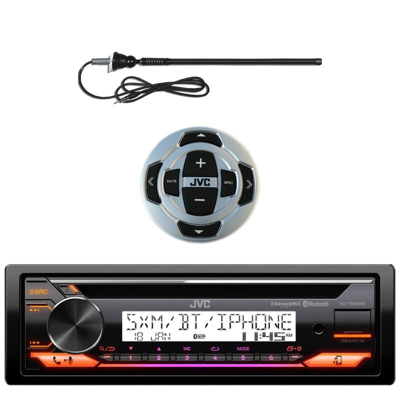 Jvc Kd-T92Mbs Single Din Marine Bluetooth Cd Receiver, Wired Remote, Antenna