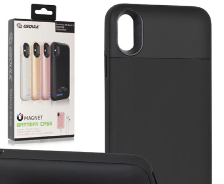 For Iphone Xs Max (6.5") - 5,000 Mah Battery Case Charger Power Bank Cover Black