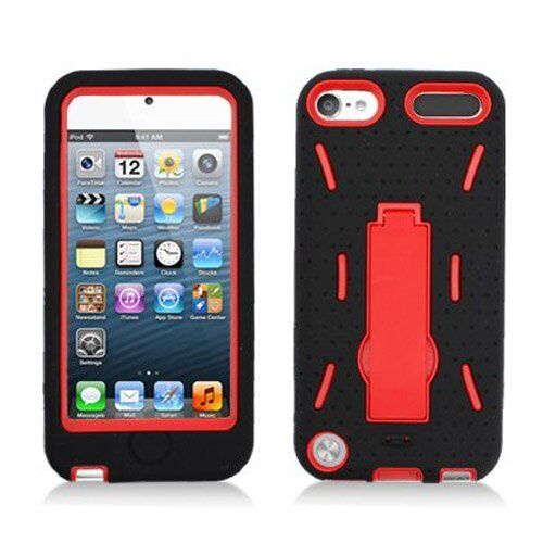 Hybrid Armor Case with Kickstand for iPod Touch 5th Gen - Black/Red