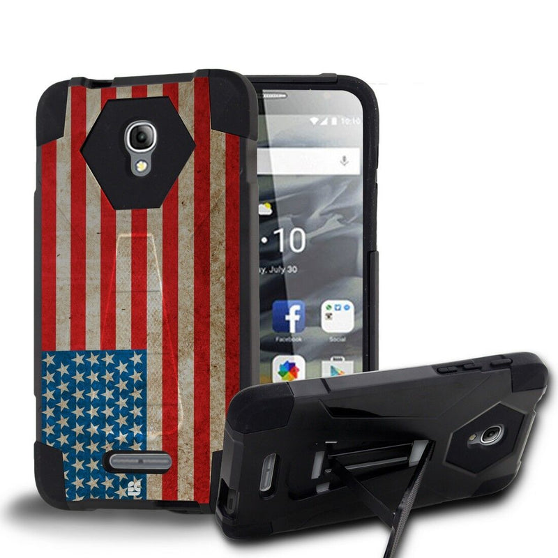 For Alcatel A30 Fierce, A30 Plus Revvl Hybrid Armor Cover Case American Flag