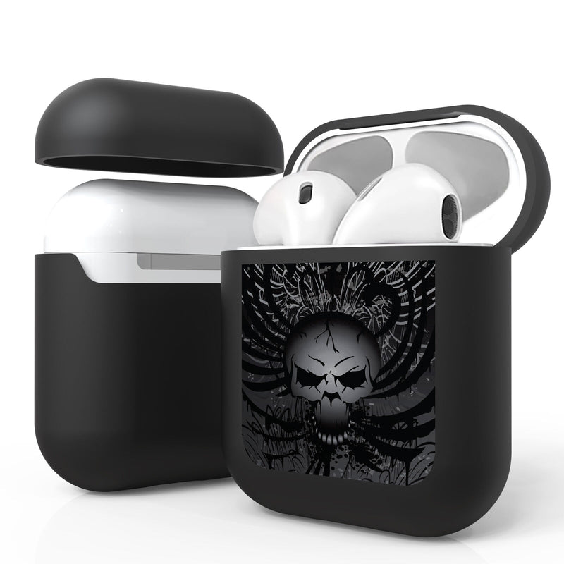 For Airpod Cover Case Hard Plastic Protector With Mercenary Wing Skull Black