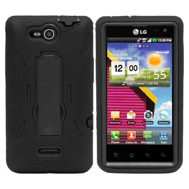 Hybrid Armor Case with Kickstand for LG Lucid 4G VS840 - Black/Black