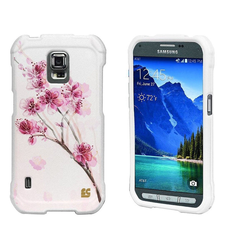For Galaxy S5 Active Hybrid Snap Protective Design Case Pink Sakura Cherry