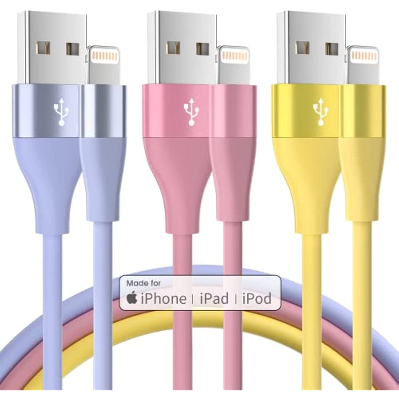 3 Pack Lightning Cable Compatible With Iphone 13 12 11 Pro Max Xr Xs X 8 7 6 Plus Se And More Colorful