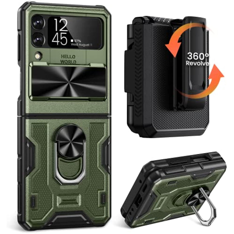 Galaxy Z Flip 4 Case With Kickstand Belt Clip Holster Camera Cover