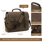 Genuine Leather Canvas Satchel Shoulder Briefcase Laptop Bag With Usb Headset Port