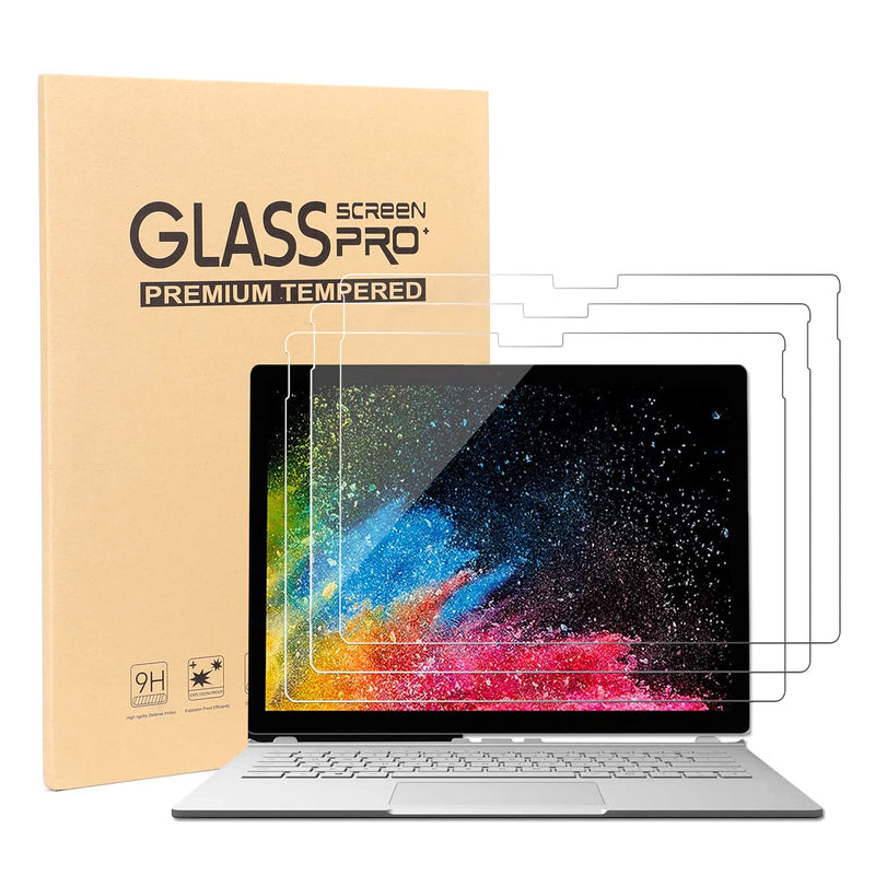 3 Pack Surface Book 3 13 5 Inch Screen Protector Tempered Glass Screen Protector Compatible For Microsoft Surface Book 1 2 9H Hardness Easy Installation Scratch Resistant Hd Clear