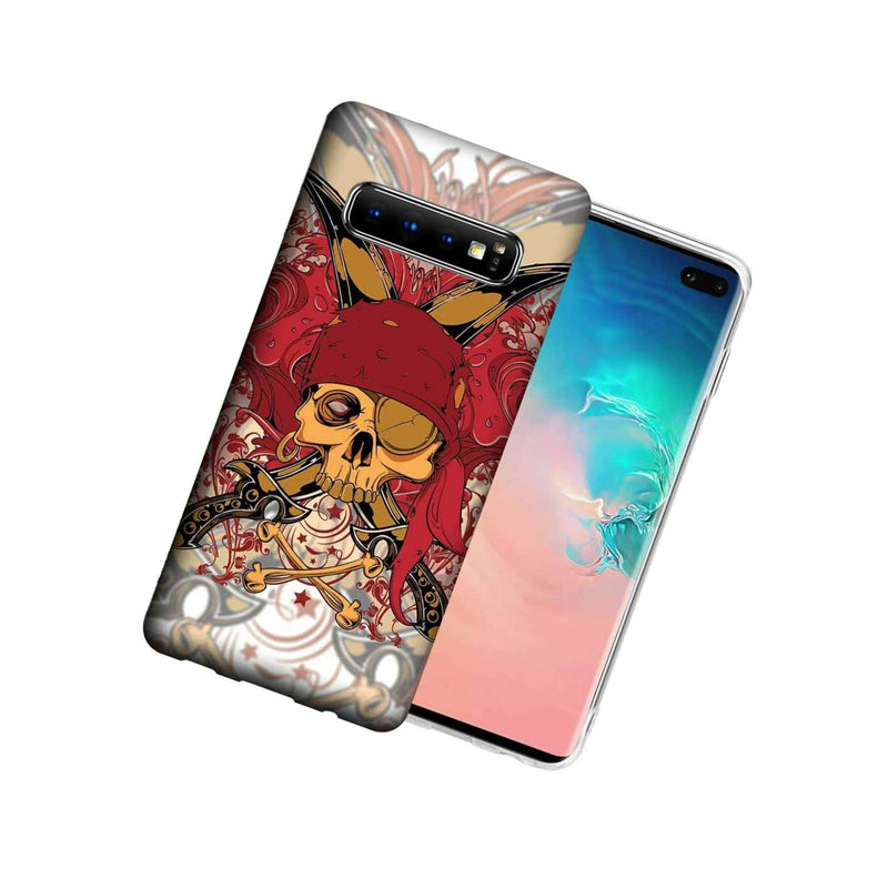 For Samsung Galaxy S10 Plus Red Pirate Skull Design Tpu Gel Phone Case Cover