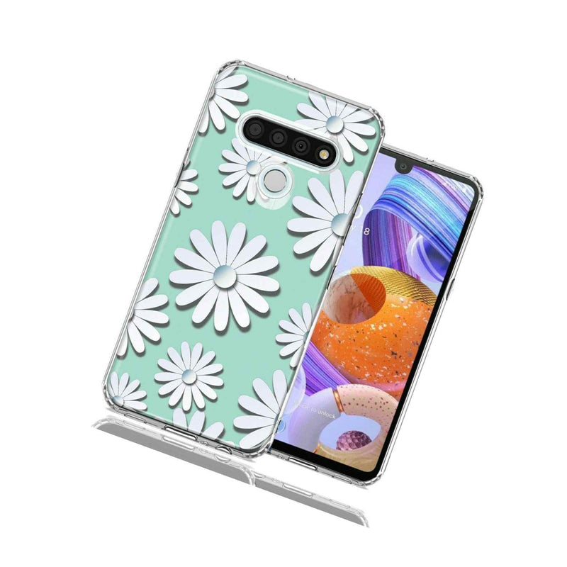 For Lg Stylo 6 White Teal Daisies Design Double Layer Phone Case Cover