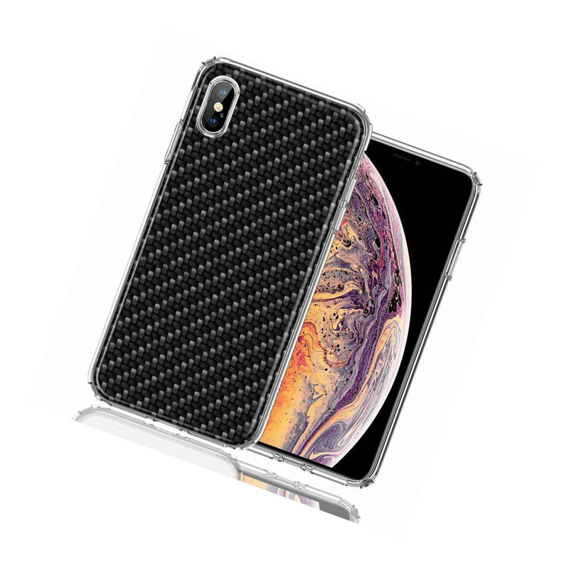 For Apple Iphone Xs X Carbon Fiber Look Double Layer Phone Case Cover