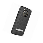 For Motorola Moto E4 Plus Hard Hybrid Kickstand Armor Brushed Skin Case Black