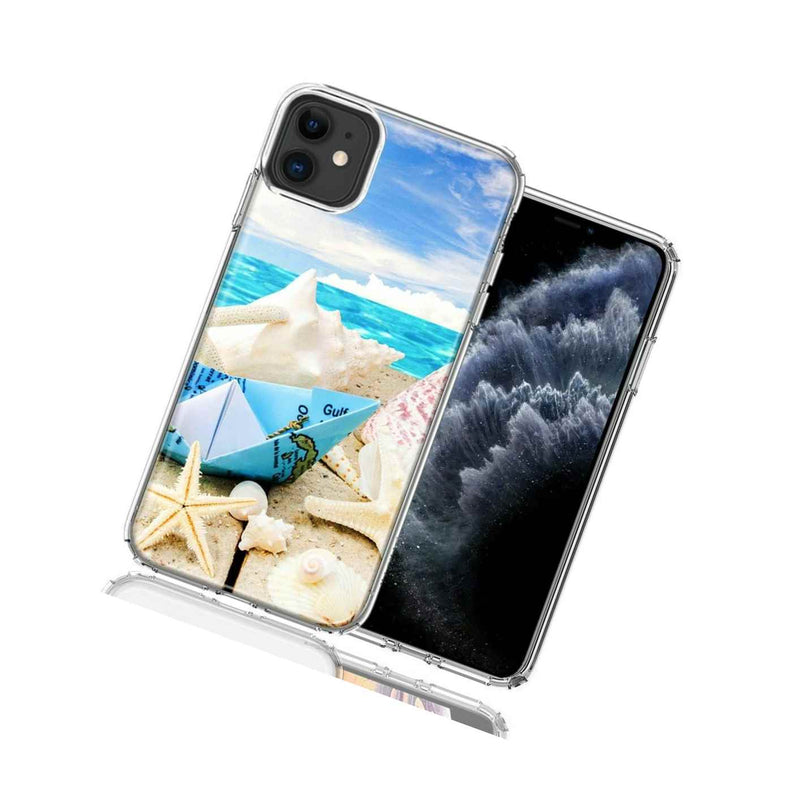 For Apple Iphone 12 Mini Beach Paper Boat Design Double Layer Phone Case Cover