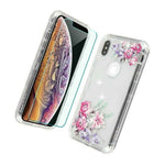 Iphone Xs Max 6 5 Hybrid Armor Case Pink Diamond Bling Flower W Temper Glass
