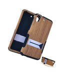 For Htc Desire 626 626S Hard Soft Rubber Hybrid Case Cover Brown Wood Kickstand