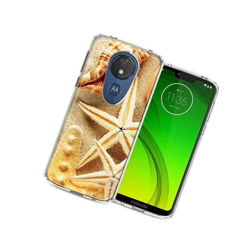 For Motorola Moto G7 Power Supra Sand Shells Starfish Design Hybrid Phone Case