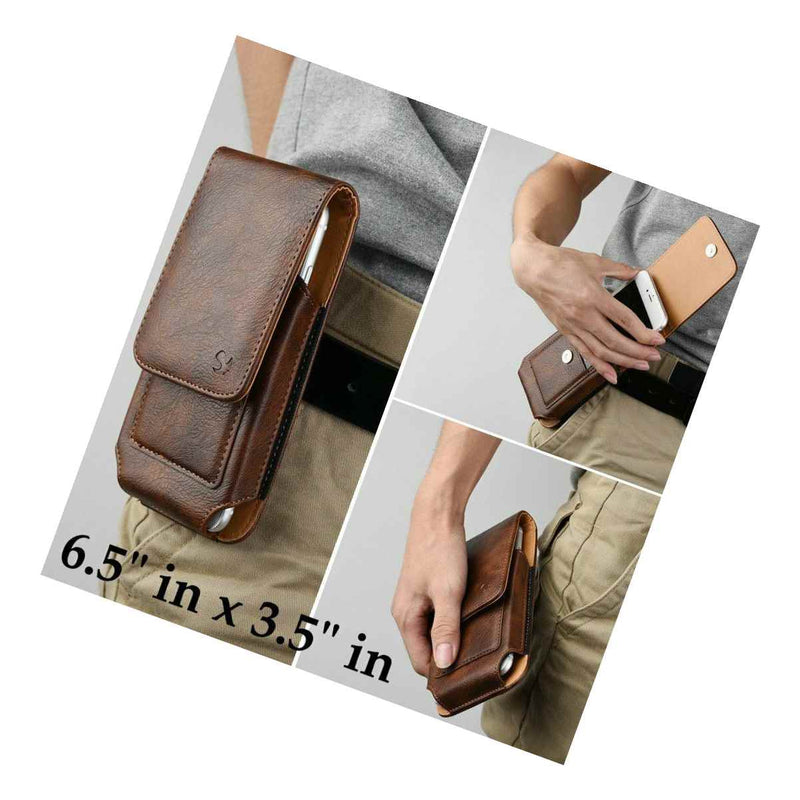 Oneplus 7T Pro Brown Leather Vertical Holster Pouch W Swivel Belt Clip Case