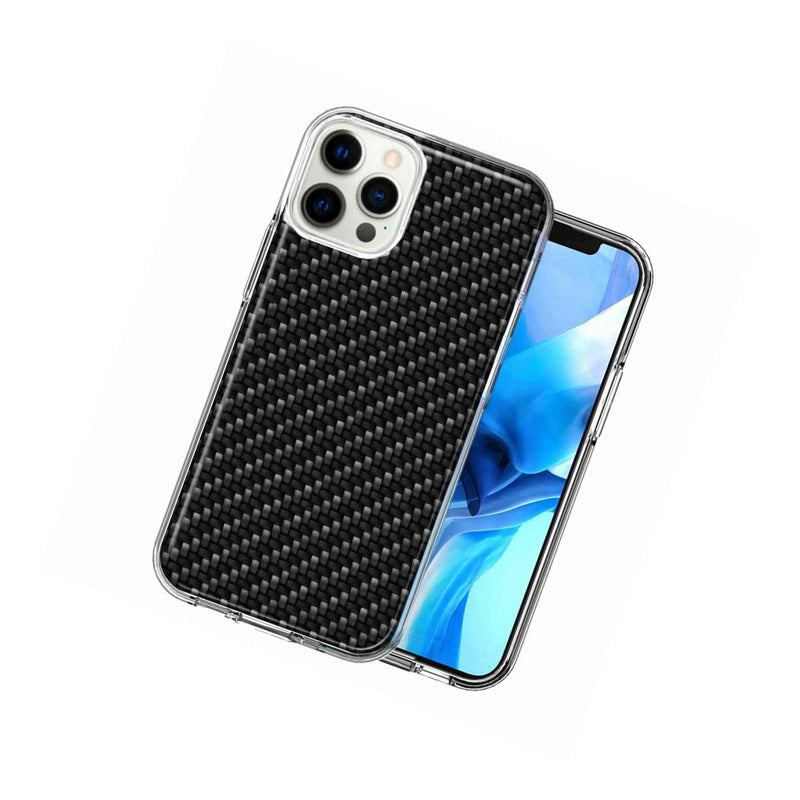 For Apple Iphone 12 Carbon Fiber Look Double Layer Phone Case Cover