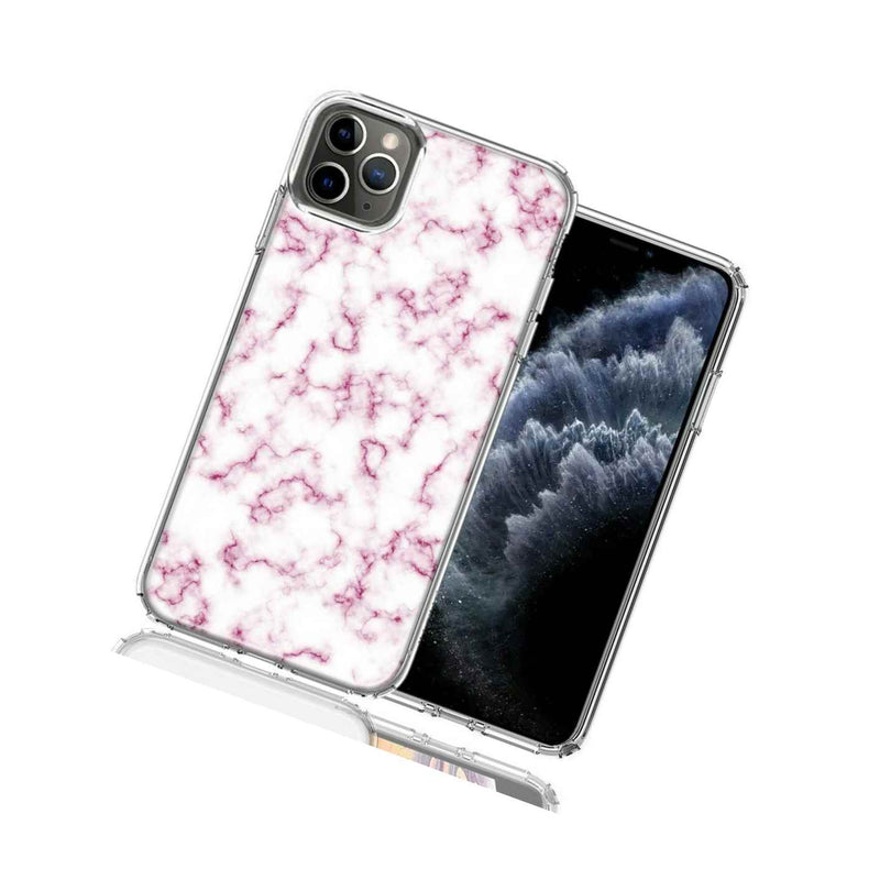 For Apple Iphone 12 Pro Max Pink Marble Design Double Layer Phone Case Cover
