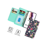 Navy Floral Rfid Blocking Pu Leather Phone Case For Motorola One Fusion Plus