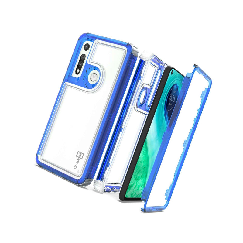 For Motorola Moto G Fast Case Military Grade Blue Clear Shockproof Phone Cover