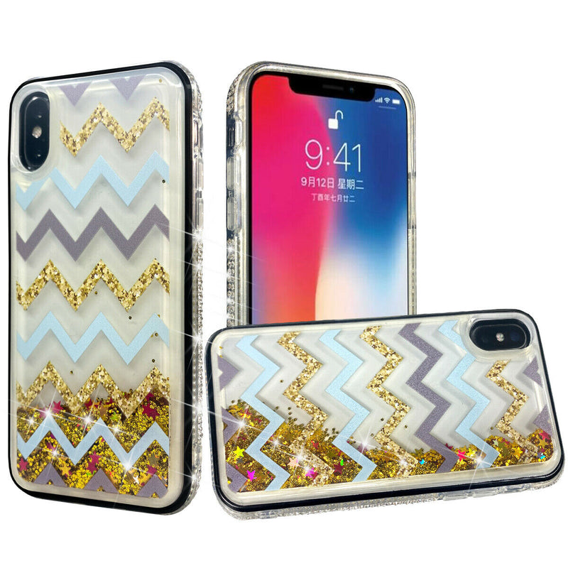 For Apple Iphone Se2 2020 8 7 Quicksand Diamond Bumper Case Teal Gold Zigzag