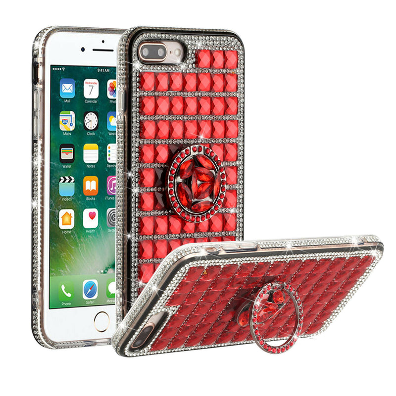 For Iphone 8 Plus 7 Plus Trendy Fashion Hybrid Case Cover Ring Stand On Red