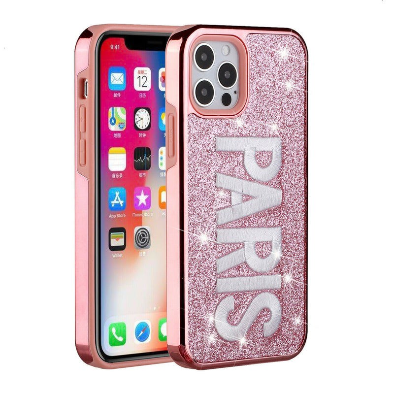 For Apple Iphone Se2 2020 8 7 Embroidery Bling Glitter Chrome Case Paris On Pink