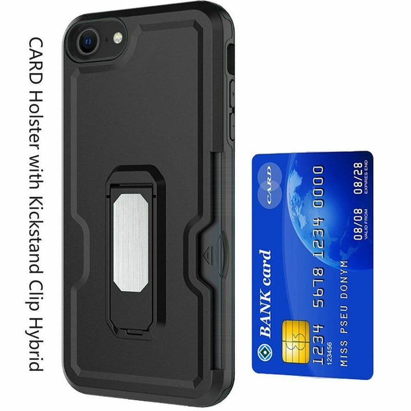 For Apple Iphone Se2 2020 8 7 Card Holster Kickstand Clip Case Cover Black