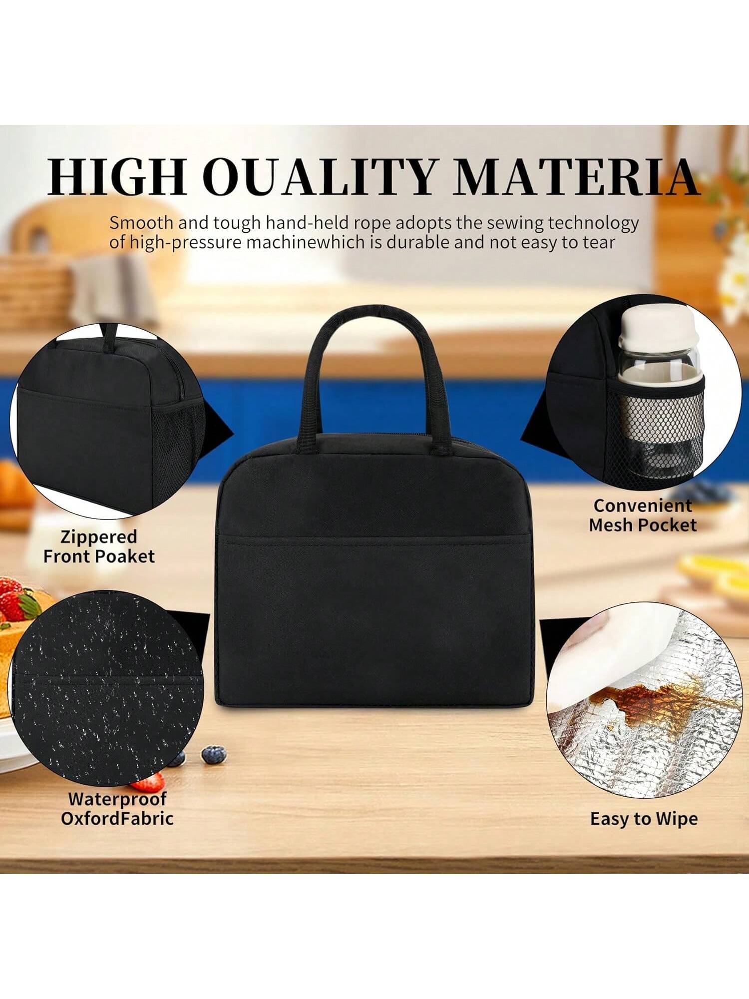 Lunch Box (Black) Large Capacity Lunch Bag,