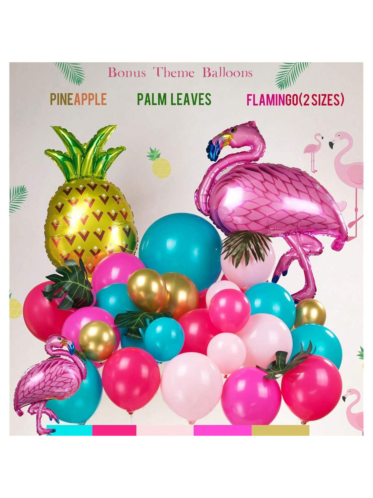 Tropical Flamingo Balloon Garland Kit 145PCS with Pineapple & Palm Leaves
