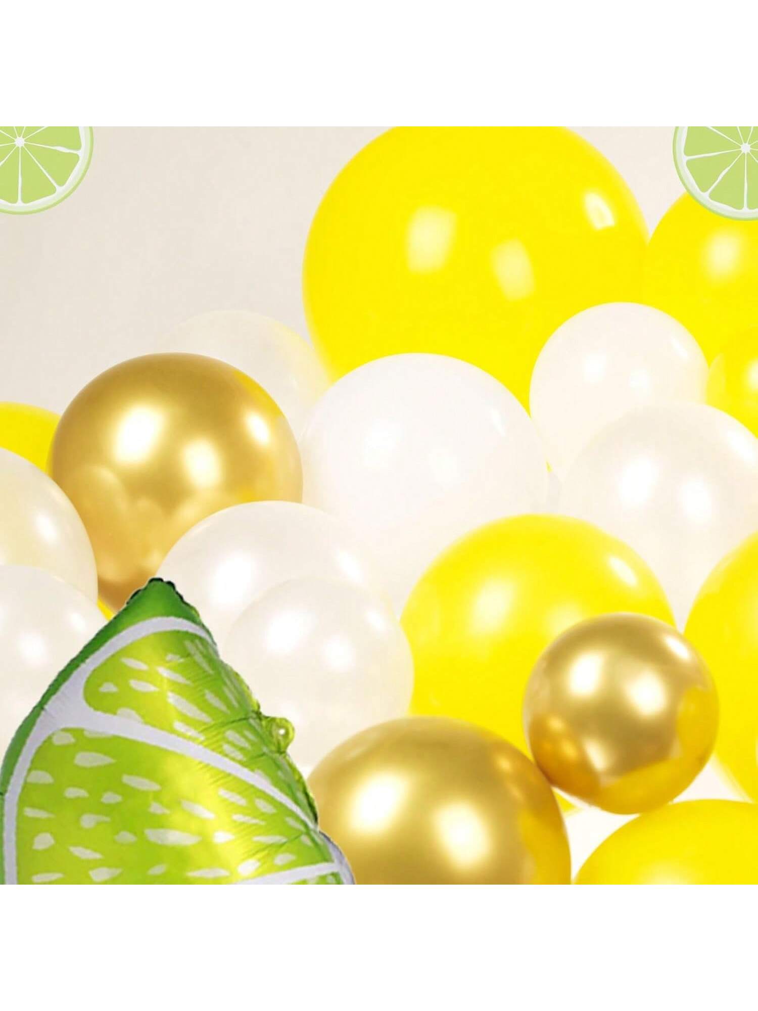140PCS Yellow White Gold Lemon Balloon Garland Pearl & Mylar Party Decor