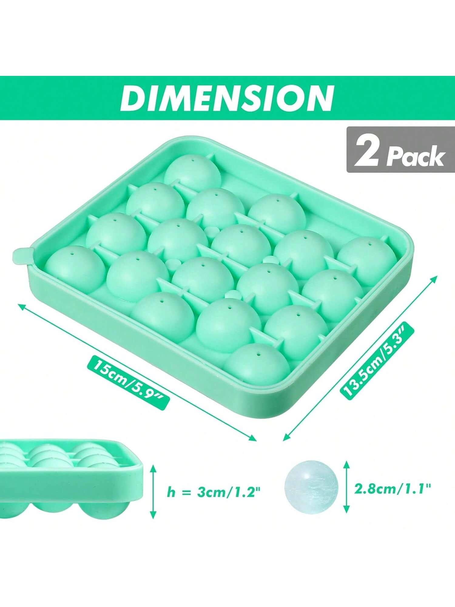 2PCS Silicone Round Ice Cube Molds 1.1in for 36 Sphere Ice Balls
