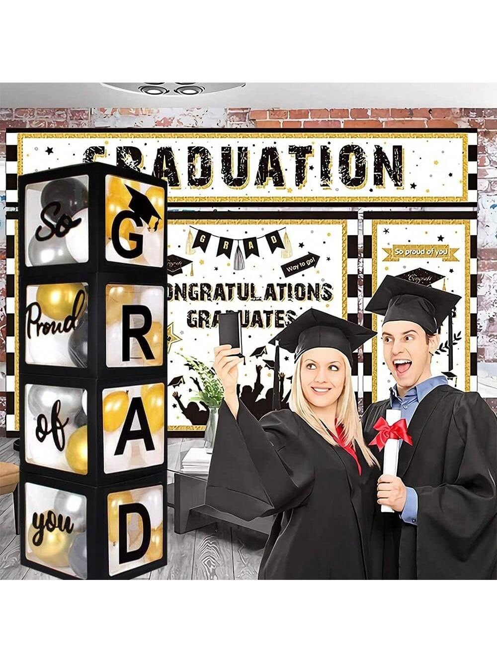 2024 Graduation Party Black Balloon Boxes Letters Grad 20PCS Balloons