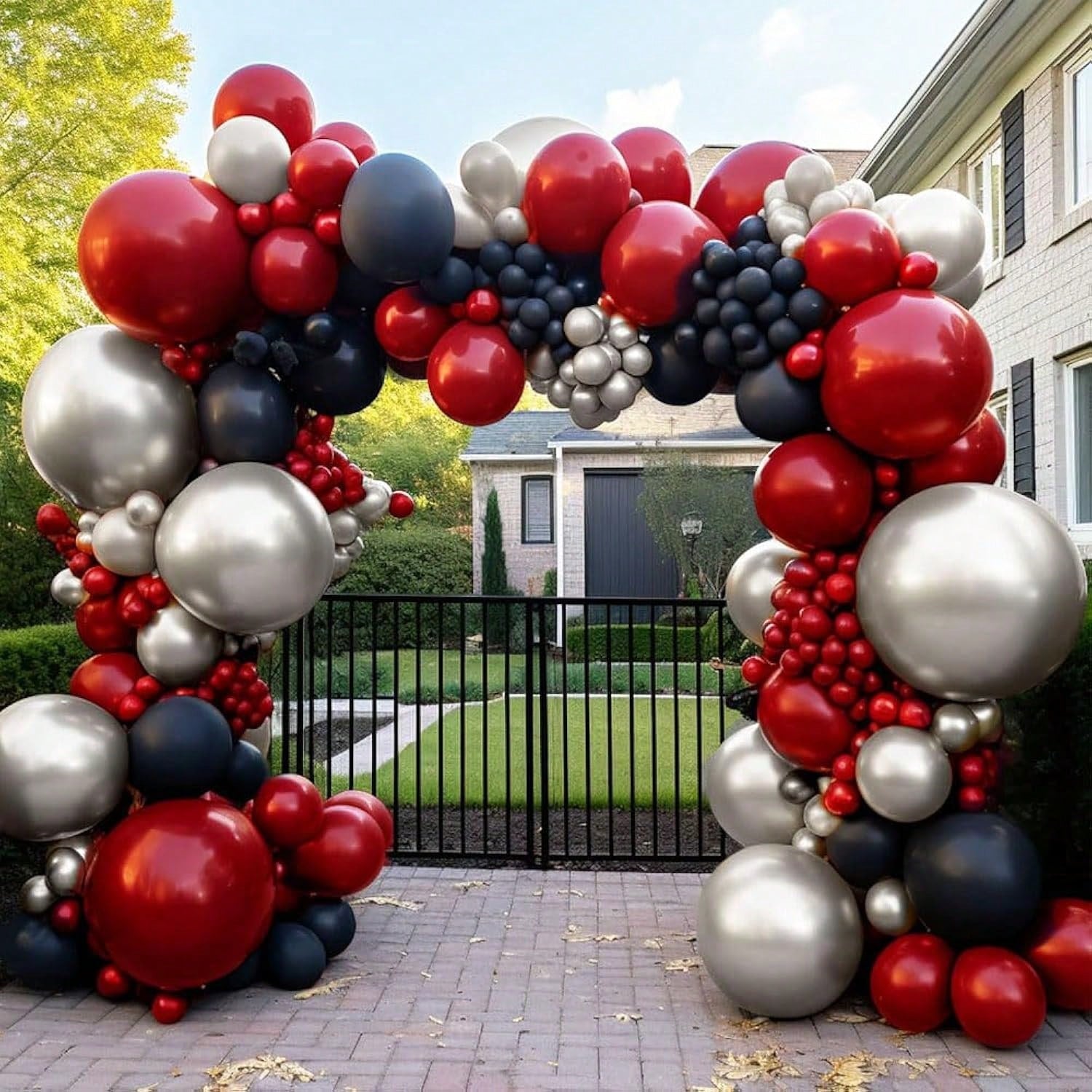 Black Red Silver Balloon Garland Arch Kit for Birthday Shower and Party