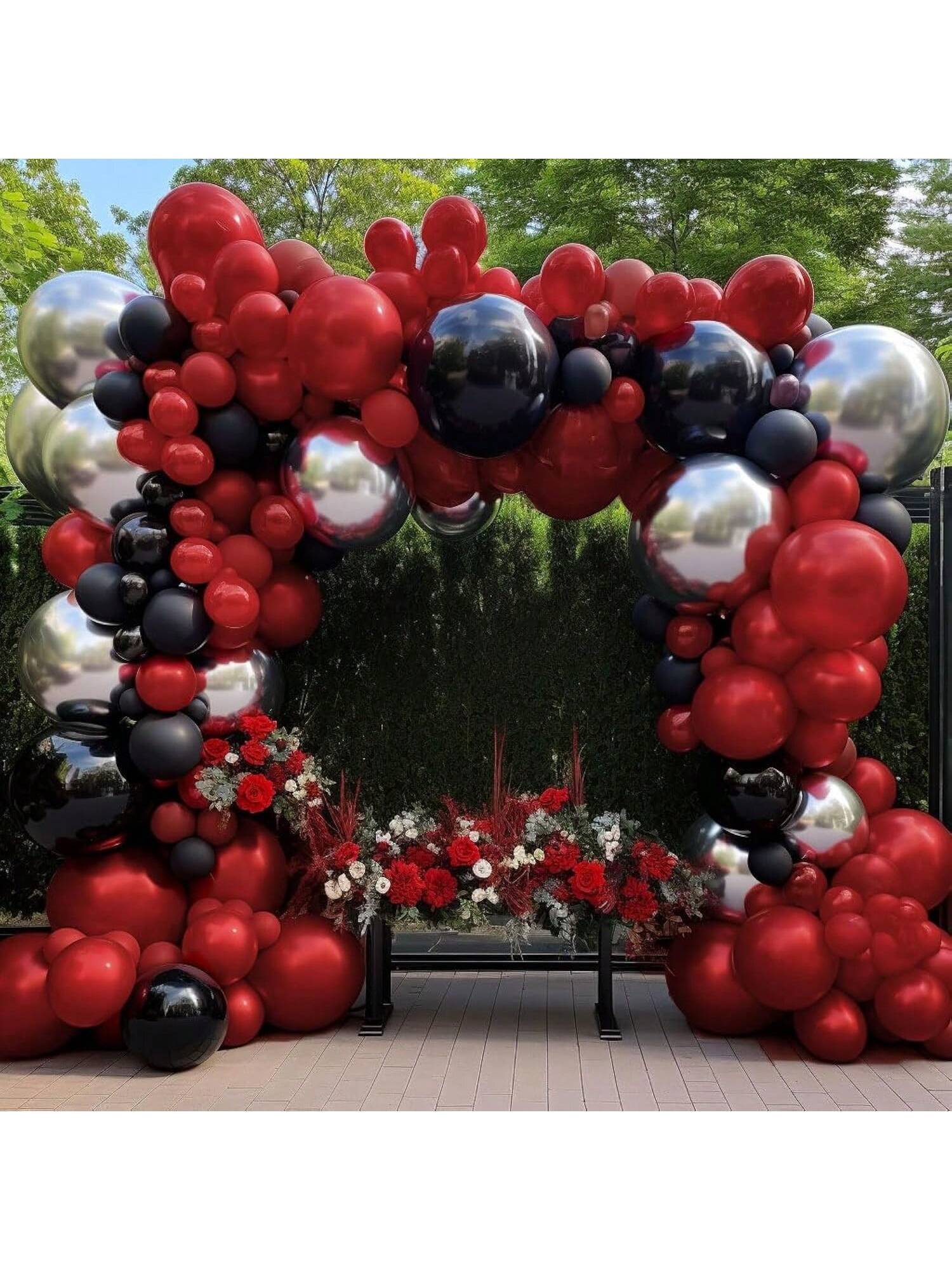 Black Red Silver Balloon Garland Arch Kit for Birthday Shower and Party