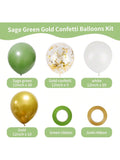 65 Pc 12 Inch Sage Green and Gold Confetti Balloons Kit for Party Decor