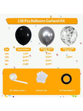 138-Piece Black and Silver Balloon Garland Kit with Confetti for Party Decor
