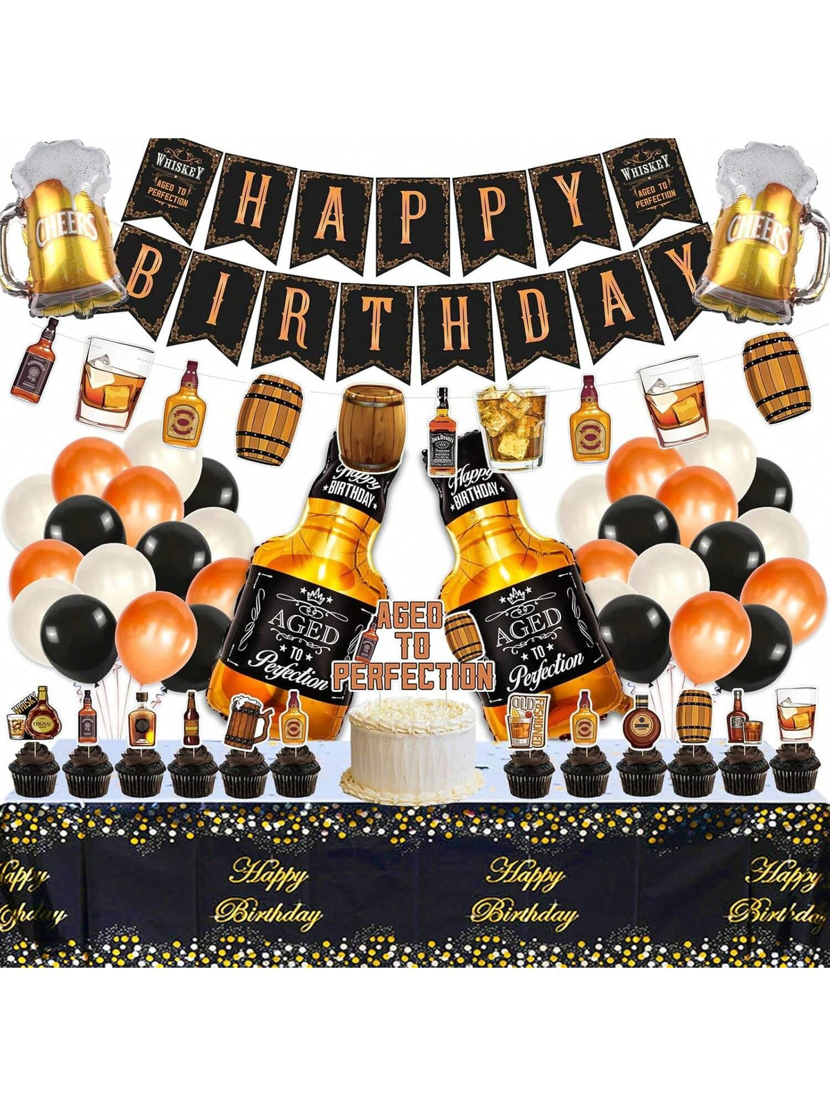 Whiskey Birthday Party Decorations for Men Banner Garland Balloons and Toppers