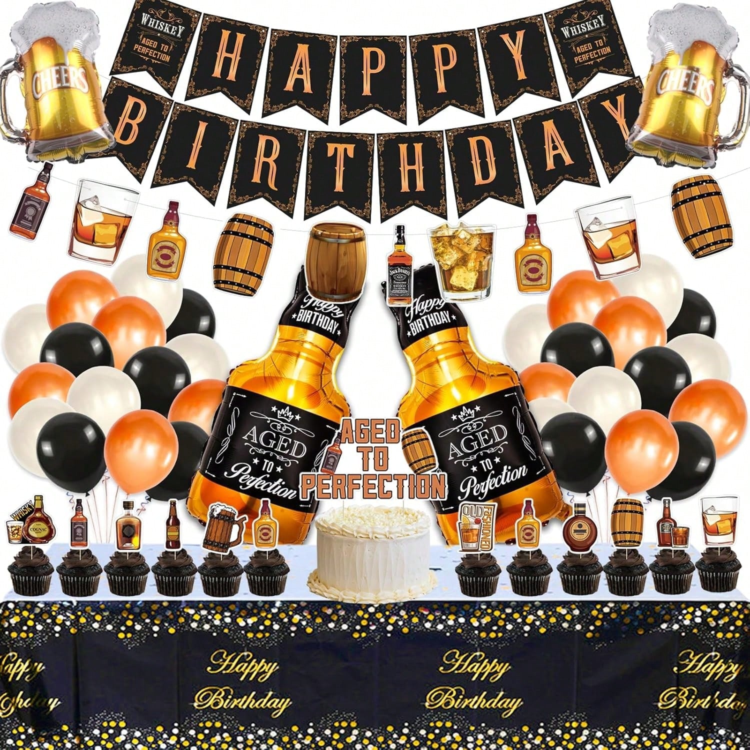 Whiskey Birthday Party Decorations for Men Banner Garland Balloons and Toppers