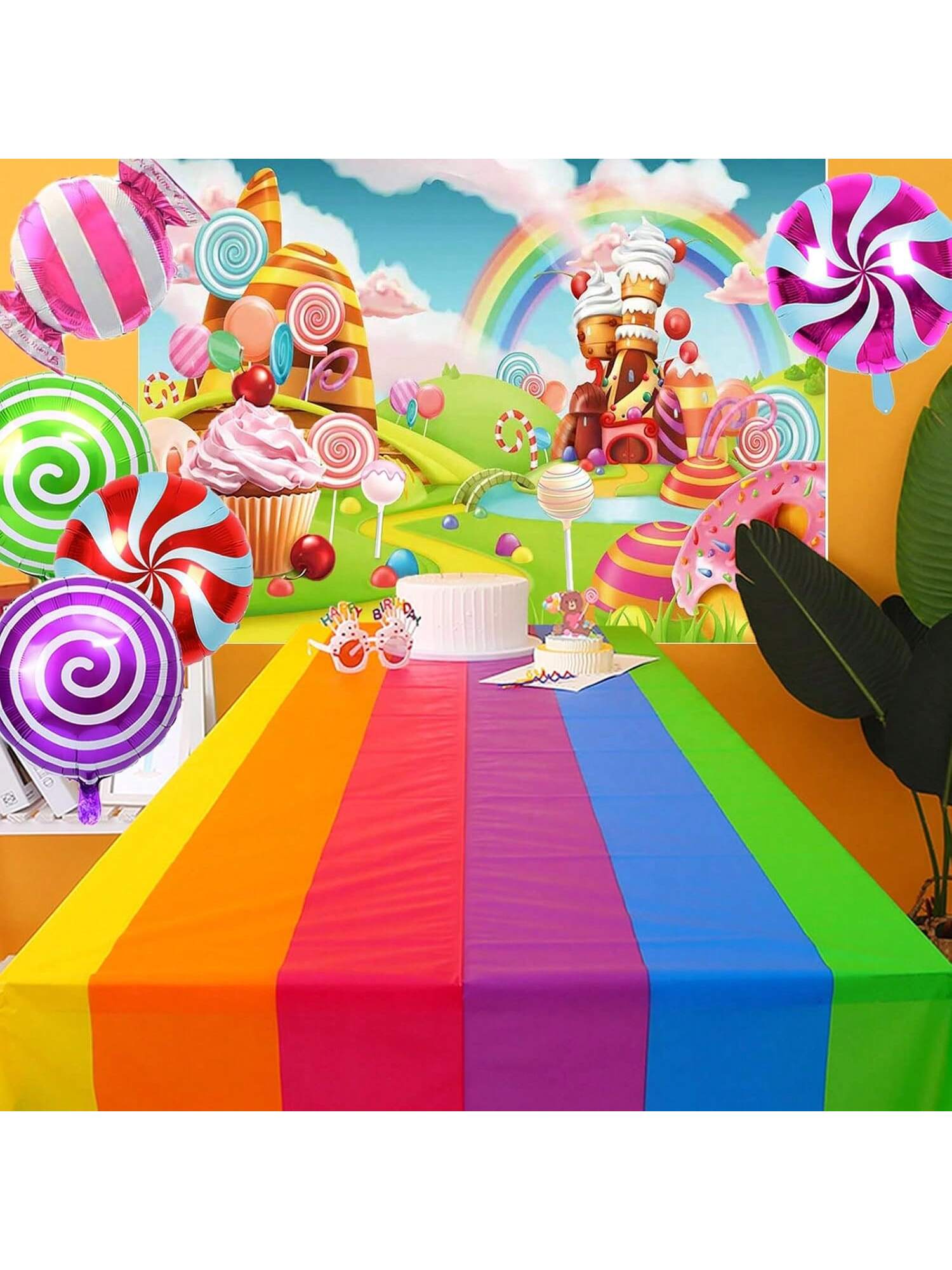 124Pc Candyland Party Decorations Lollipop Backdrop Candy Balloon Garland