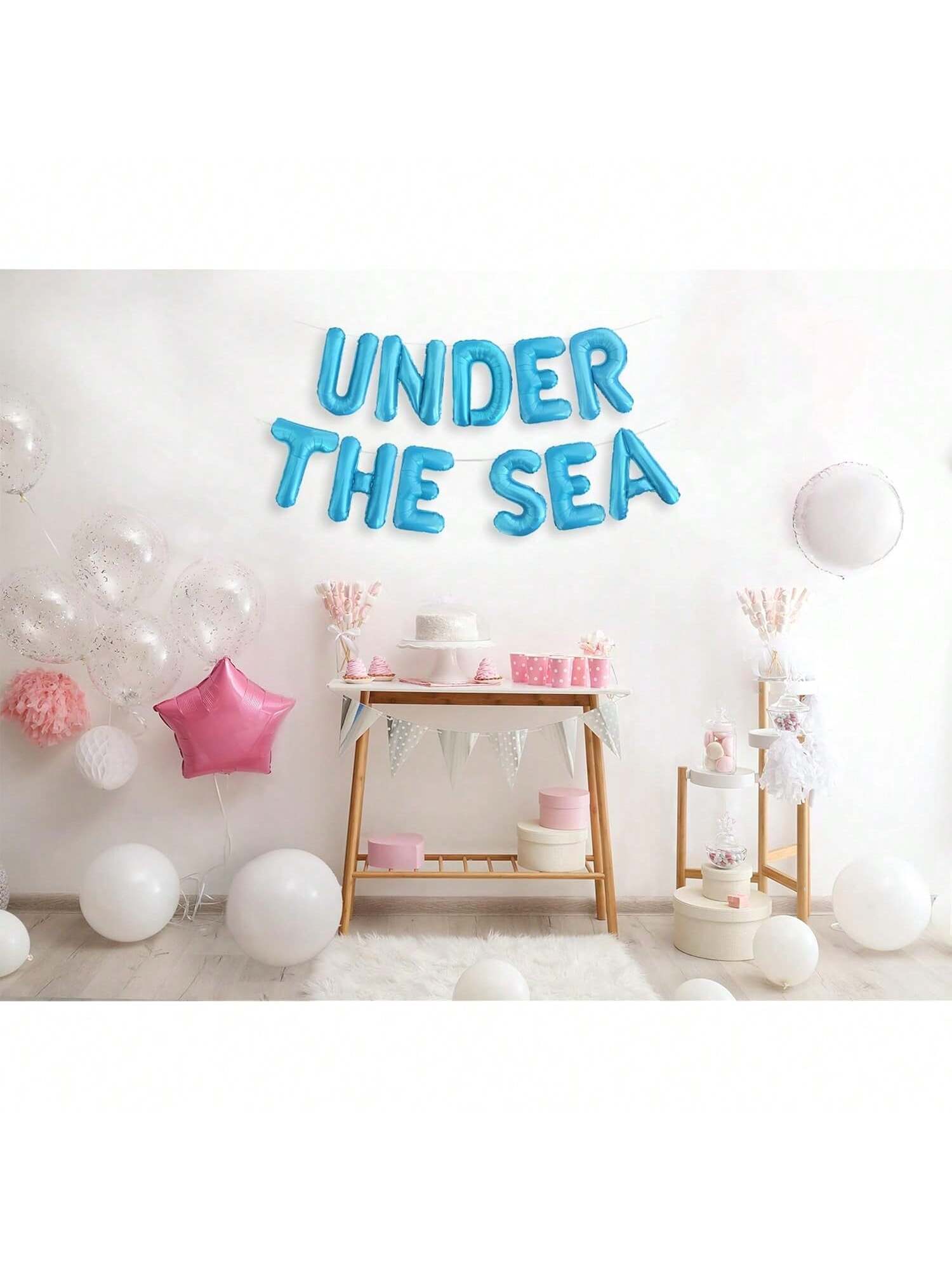 Under The Sea Mermaid Balloons Banner Light Blue Birthday Party Decor