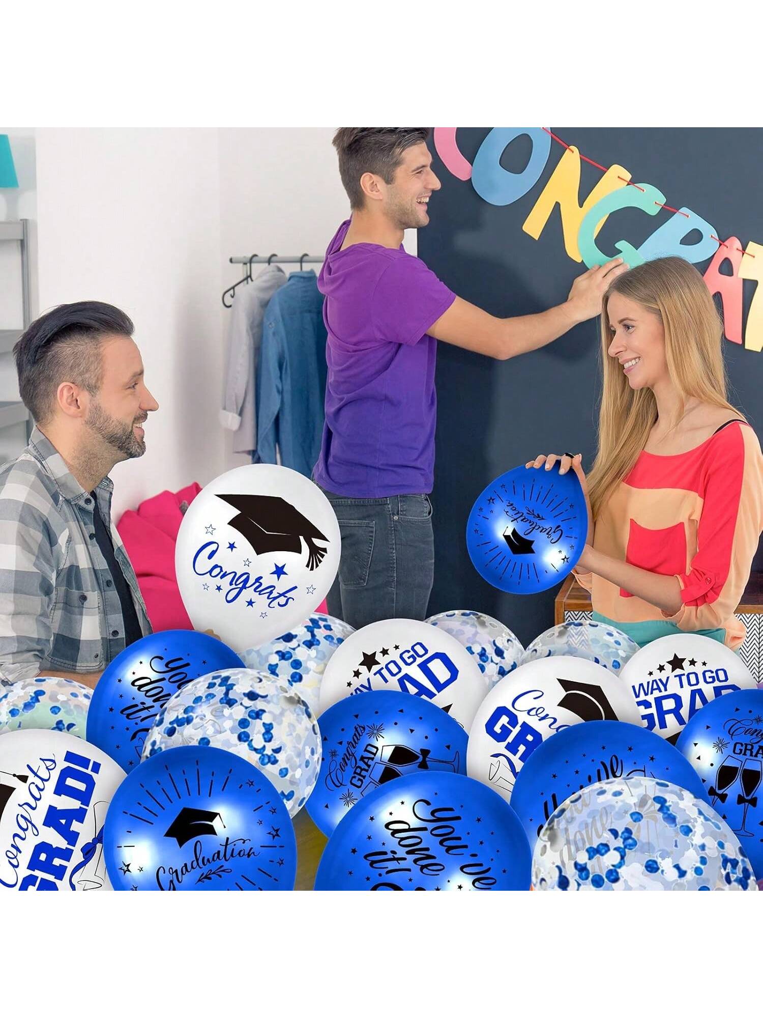 60pcs Graduation Balloon Set with Confetti, Grad Caps & Ribbons for Party Decor