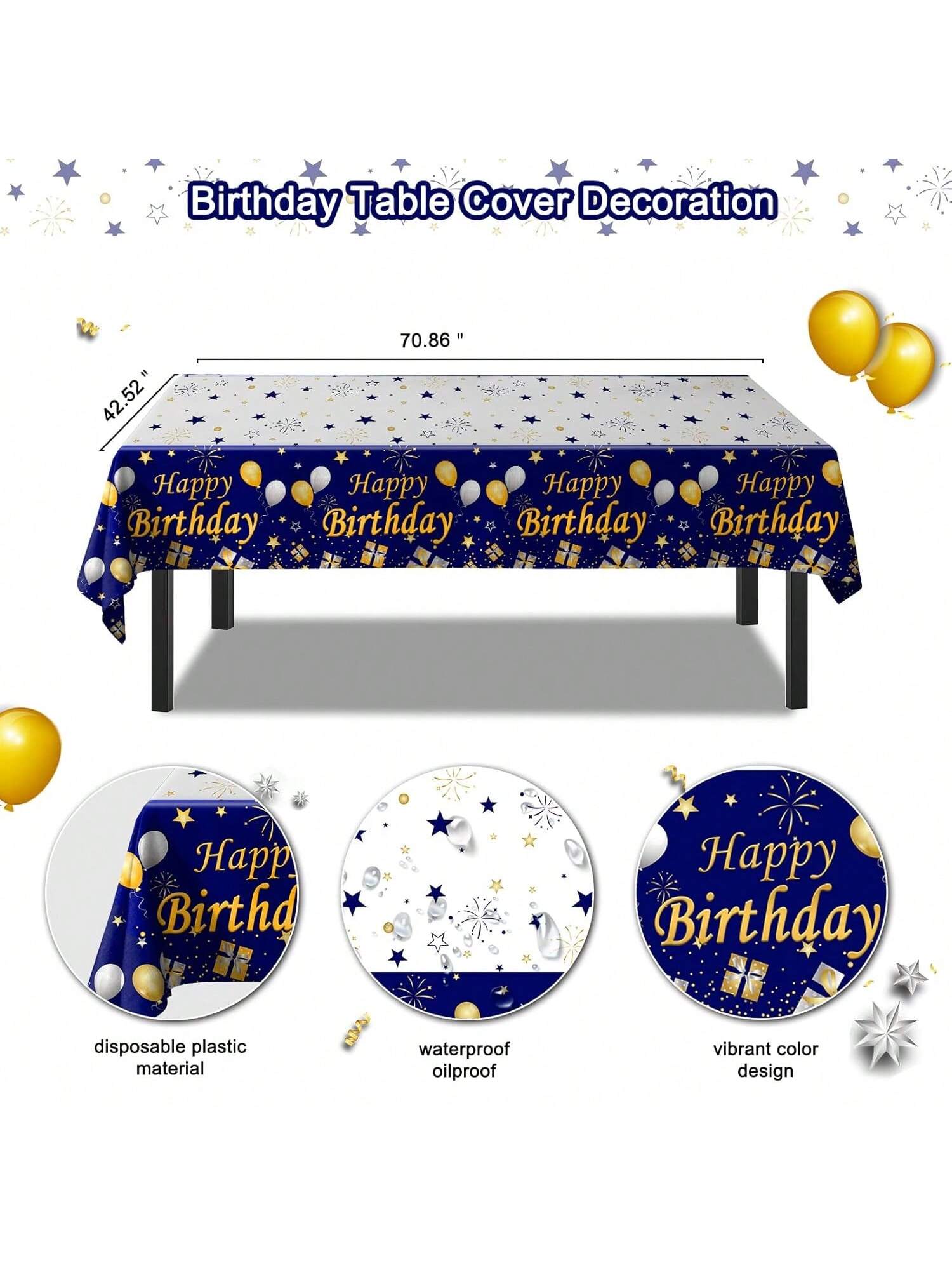 Navy Blue Gold Birthday Decorations Banner Balloons Tablecloth Confetti Swirls